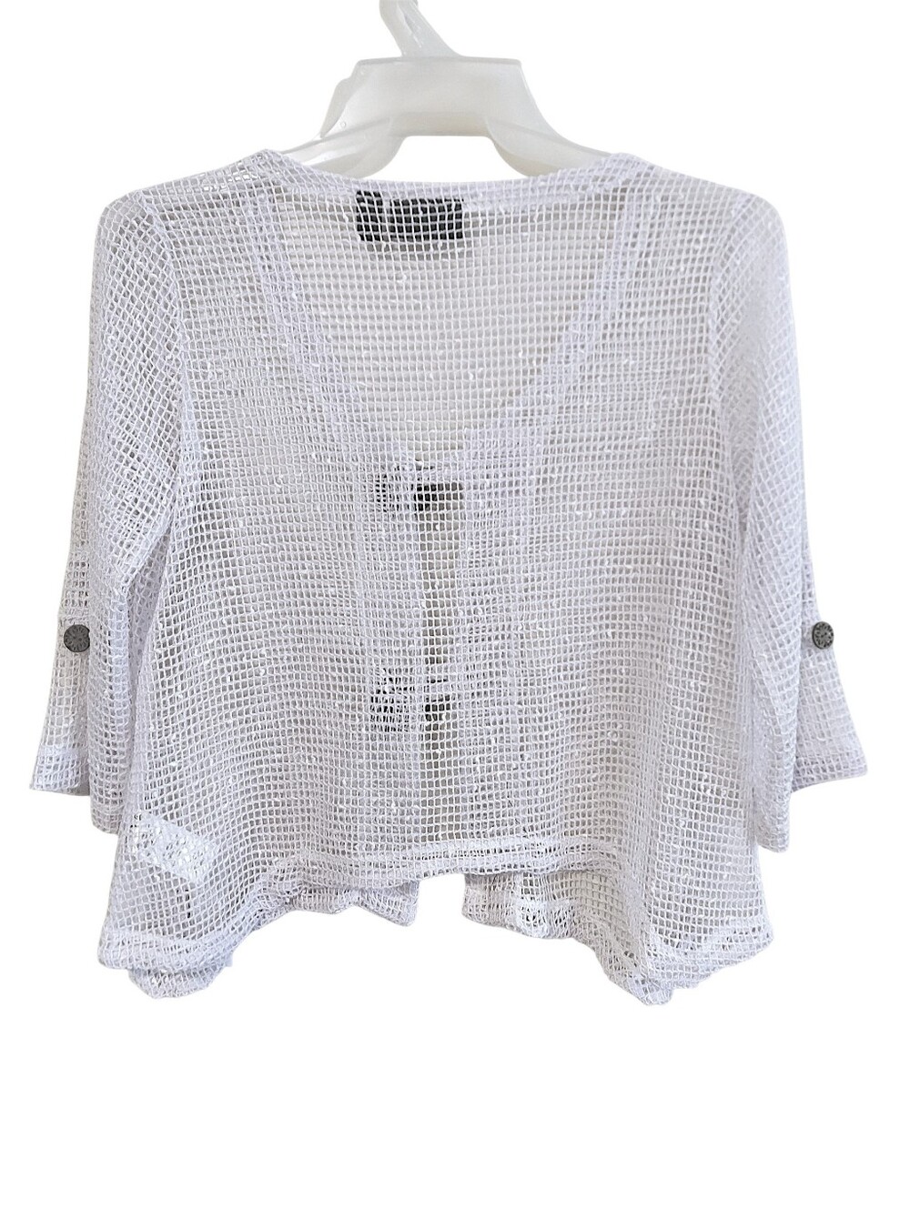 Nina Leonard White Open-Weave Button-Front Cardigan - Picture 2 of 5